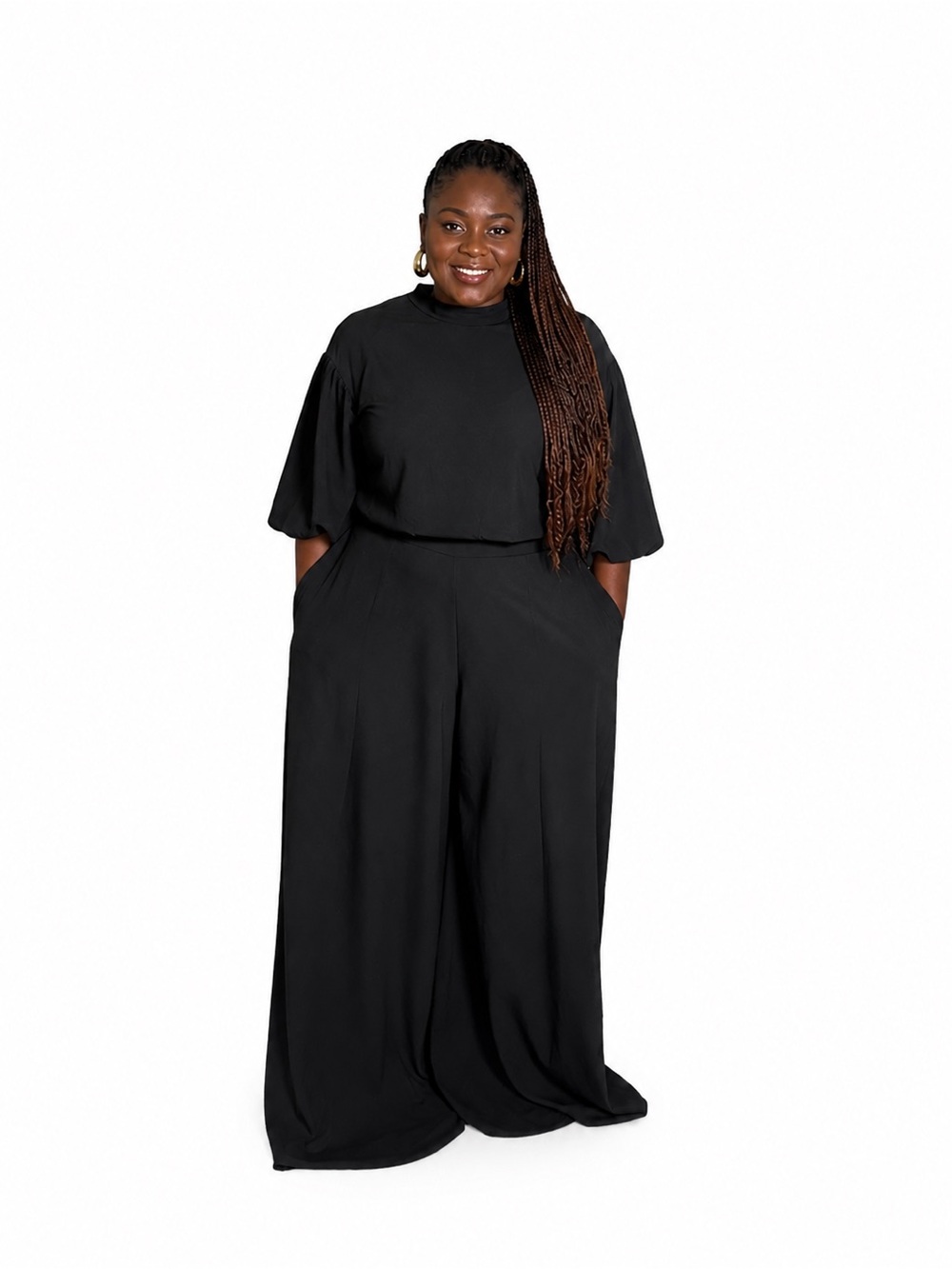 Solid crop top and palazzo pants set - black